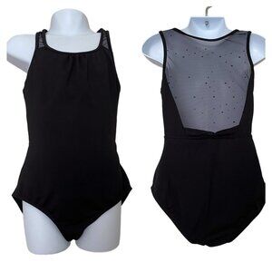 Mirella Girl's Black Sheer Sequin Back Camisole Leotard Size 8-10